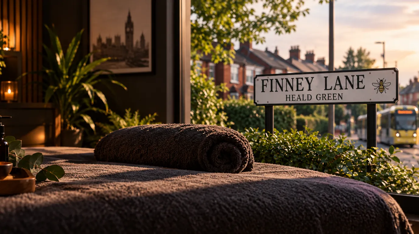 Massage room overlooking Finney Lane in Heald Green, South Manchester